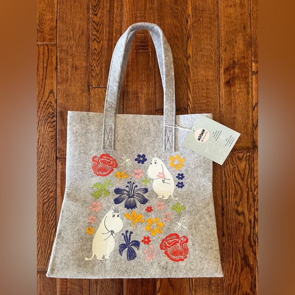 Moomin Bag Flower Print Tote Grey Multicolor - Picture 2 of 7
